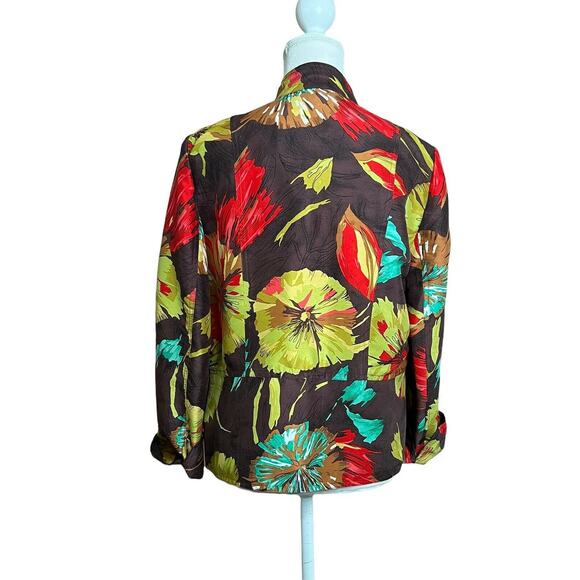 Coldwater Creek Women silk Floral Print Artsy Jacket Blazer Coat Sz M - Picture 6 of 13